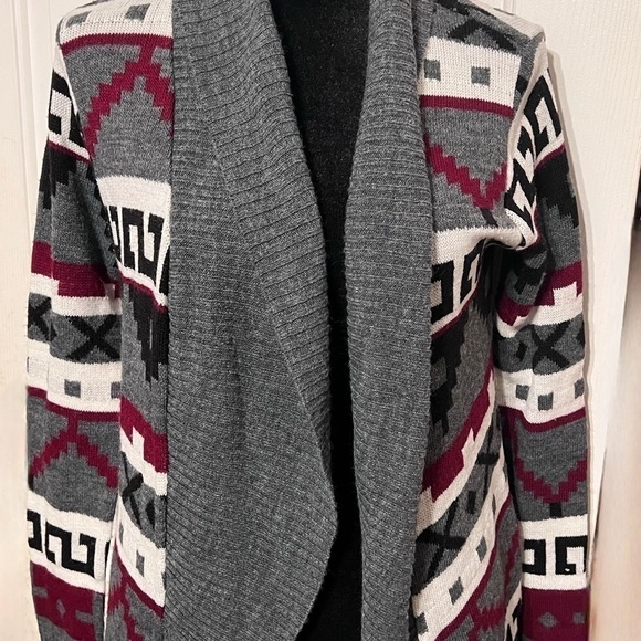 Say What? Women's Small Open Front Multicolor Aztec Long Sleeve Cardigan Sweater - Picture 3 of 3
